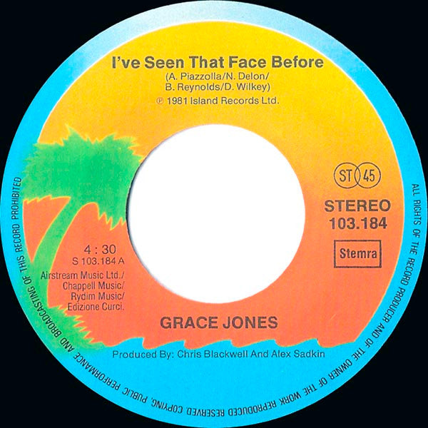 Grace Jones : I've Seen That Face Before (7", Single)