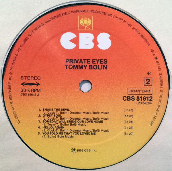 Tommy Bolin : Private Eyes (LP, Album)