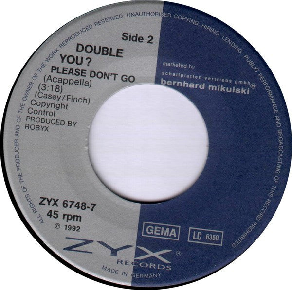 Double You ?* : Please Don't Go (7", Single)