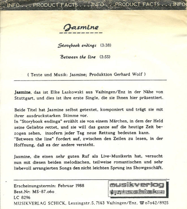 Jasmine (37) : Storybook Endings / Between The Line (7", Single)