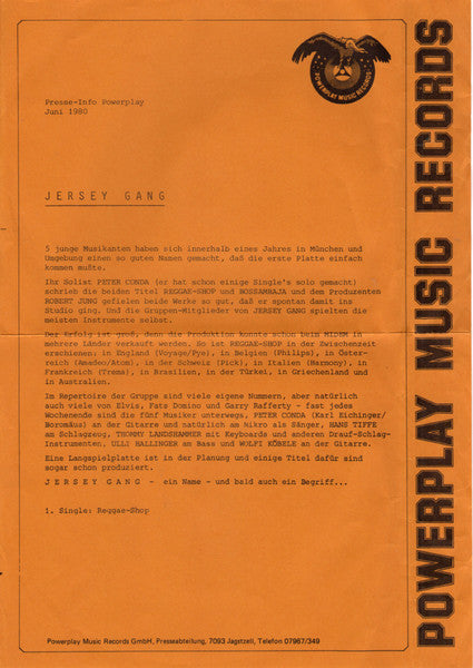 Jersey Gang : Reggae Shop / Bossambaja (7", Single)