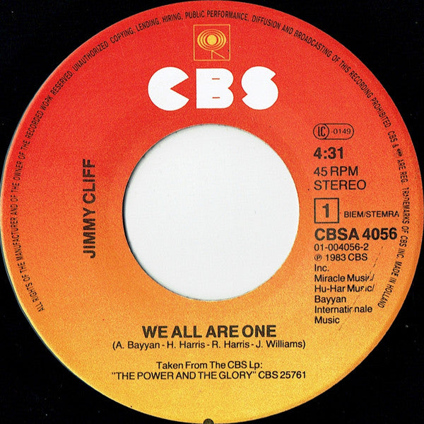 Jimmy Cliff : We All Are One (7", Single)