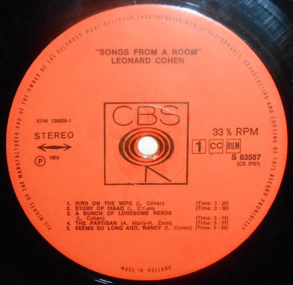 Leonard Cohen : Songs From A Room (LP, Album, RP)
