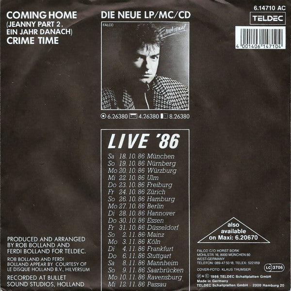 Falco : Coming Home (Jeanny Part 2, Ein Jahr Danach) (7", Single)