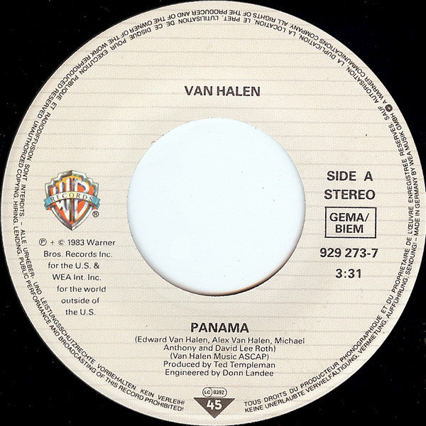Van Halen : Panama (7", Single)