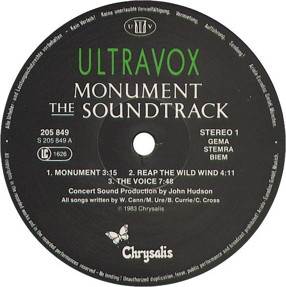 Ultravox : Monument The Soundtrack (LP, Album)