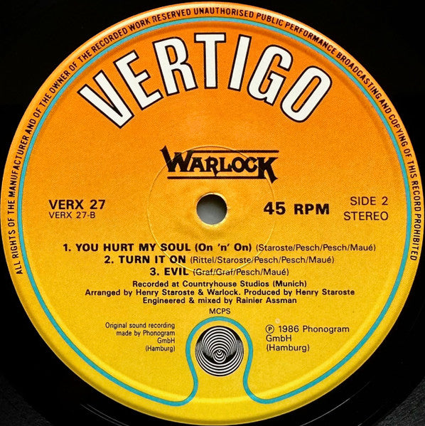 Warlock (2) : Fight For Rock (12", EP, Wit)