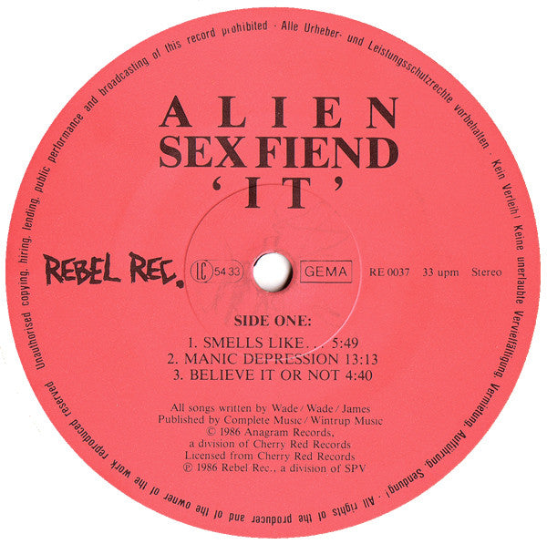 Alien Sex Fiend : “It” The Album (LP, Album, Red)