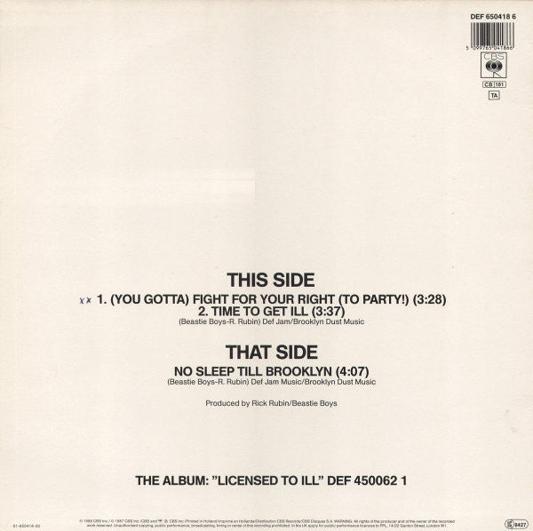 Beastie Boys : Fight For Your Right (12", Maxi)