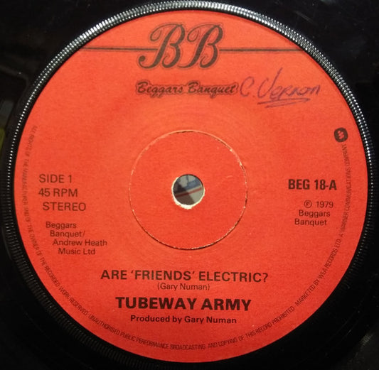 Tubeway Army : Are 'Friends' Electric? (7", Single, Wit)