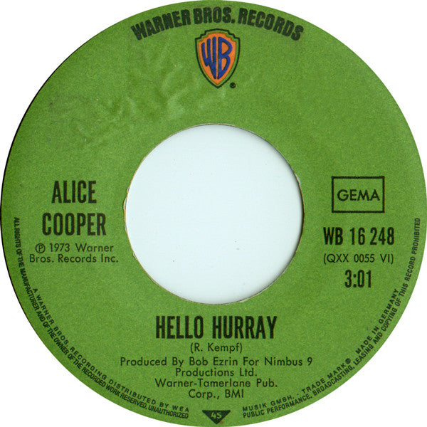 Alice Cooper : Hello Hurray (7", Single)