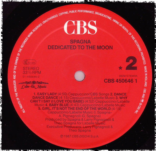 Spagna* : Dedicated To The Moon (LP, Album)