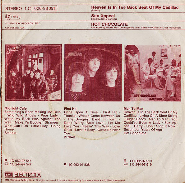 Hot Chocolate : Heaven Is In The Back Seat Of My Cadillac (7", Single)