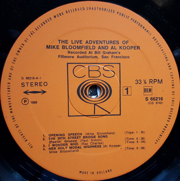 Mike Bloomfield And Al Kooper : The Live Adventures Of Mike Bloomfield And Al Kooper (2xLP, Album)