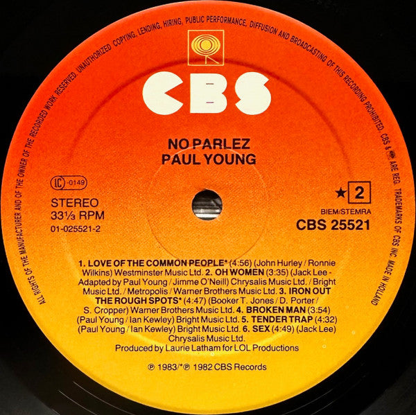Paul Young : No Parlez (LP, Album, Sun)