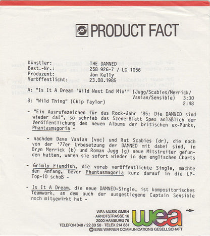 The Damned : Is It A Dream (7", Single)