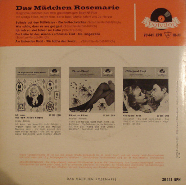 Nadja Tiller, Helen Vita, Karin Baal, Mario Adorf Und Jo Herbst : Das Mädchen Rosemarie (7", EP, Mono)