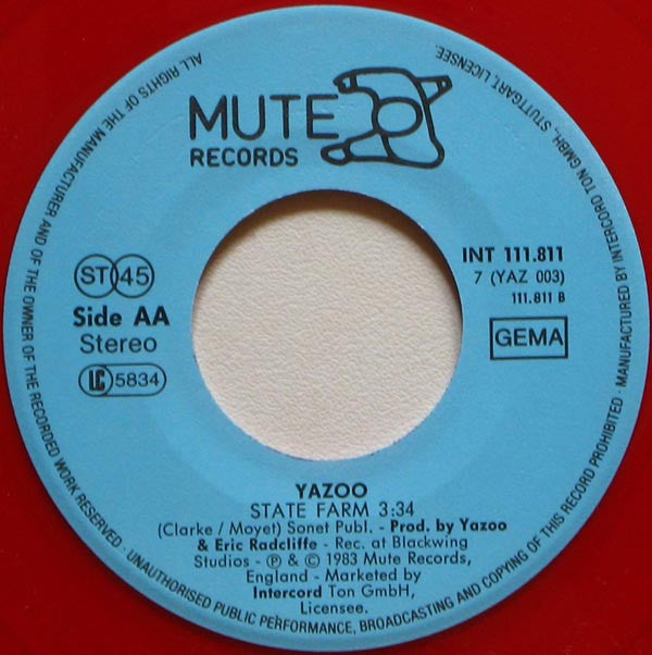 Yazoo : Nobody's Diary (7", Single, Red)