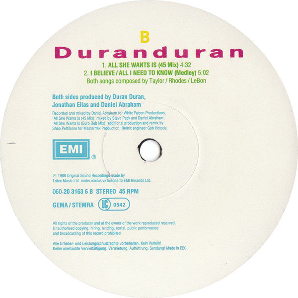 Duranduran* : All She Wants Is (Euro Dub Mix) (12")