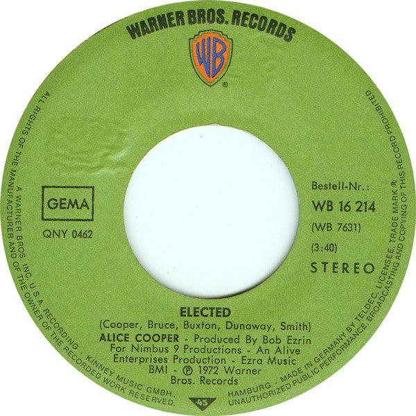 Alice Cooper : Elected! (7", Single, Sti)