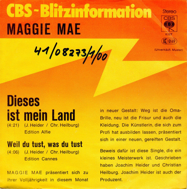 Maggie Mae : Dieses Ist Mein Land (7", Single, Promo)