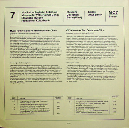 Liang Ming-Yüeh* : Musik Für Ch'in - China / Music For Ch'in - China (LP, Album)
