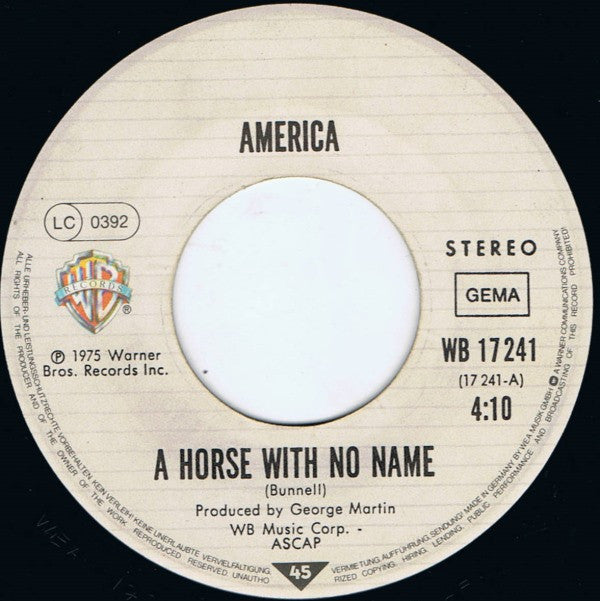 America (2) : A Horse With No Name / I Need You (7", Single)