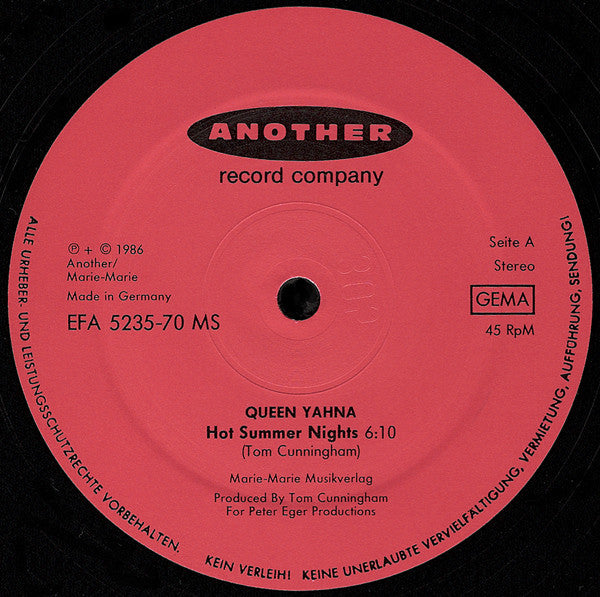 Queen Yahna : Hot Summer Nights / Doesn't Anybody (12")