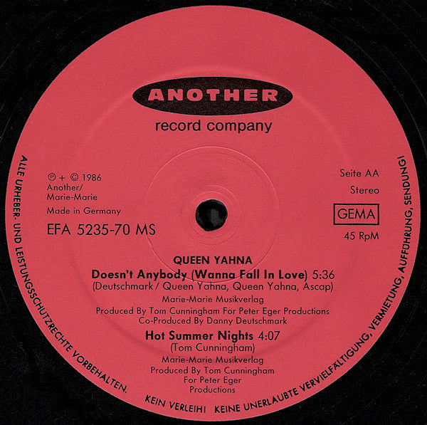 Queen Yahna : Hot Summer Nights / Doesn't Anybody (12")