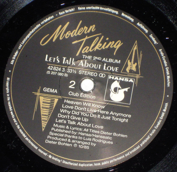 Modern Talking : Let's Talk About Love  (LP, Album, Club, Sti)