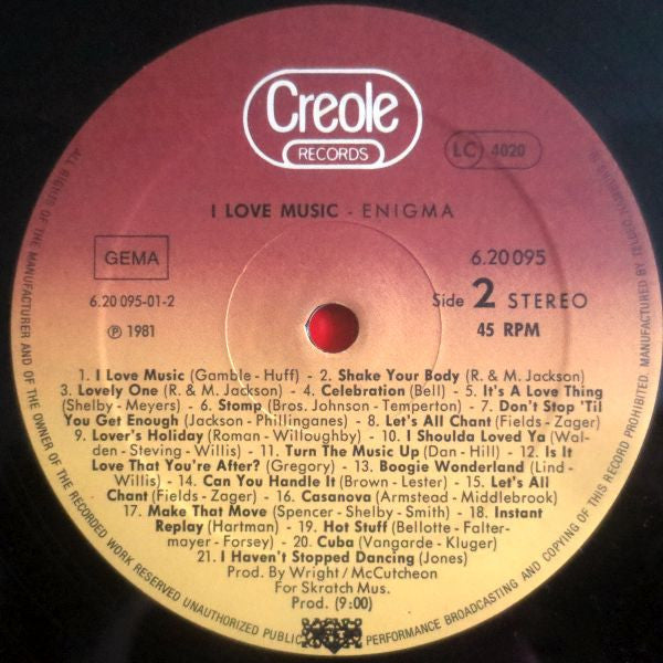 Enigma (2) : I Love Music (12")