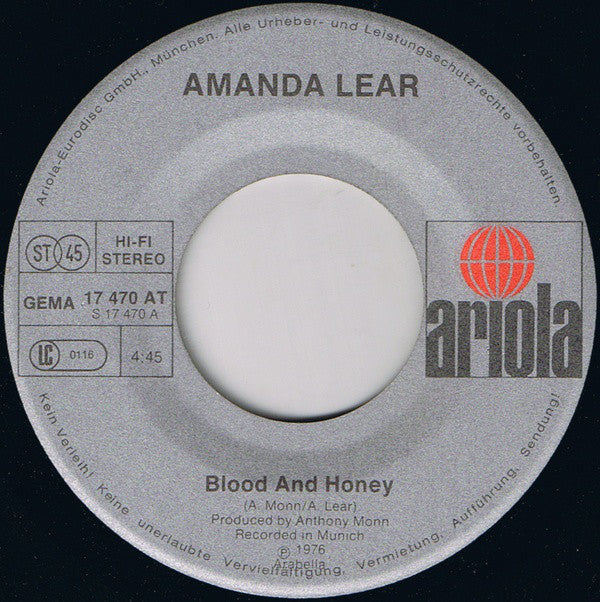 Amanda Lear : Blood & Honey (7", Single)