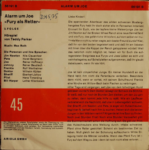Teddy Parker (2) : Fury (Alarm Um Joe "Fury Als Retter") (7", Mono)