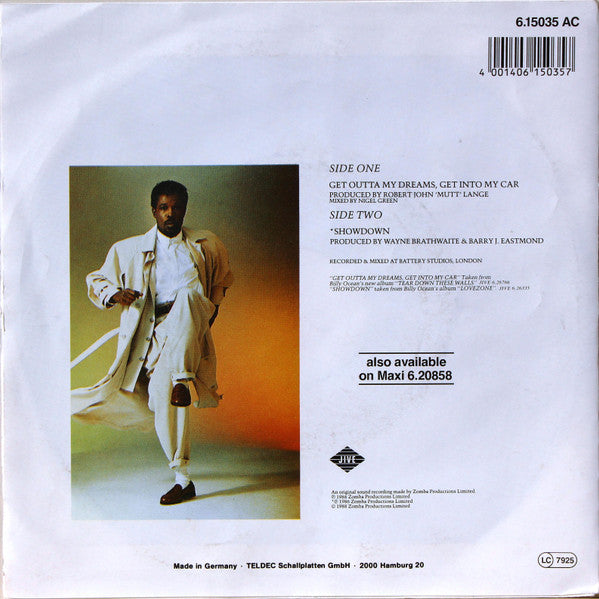 Billy Ocean : Get Outta My Dreams, Get Into My Car (7", Single)