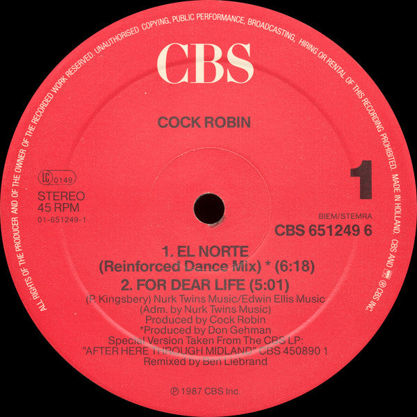 Cock Robin : El Norte (12", Maxi)