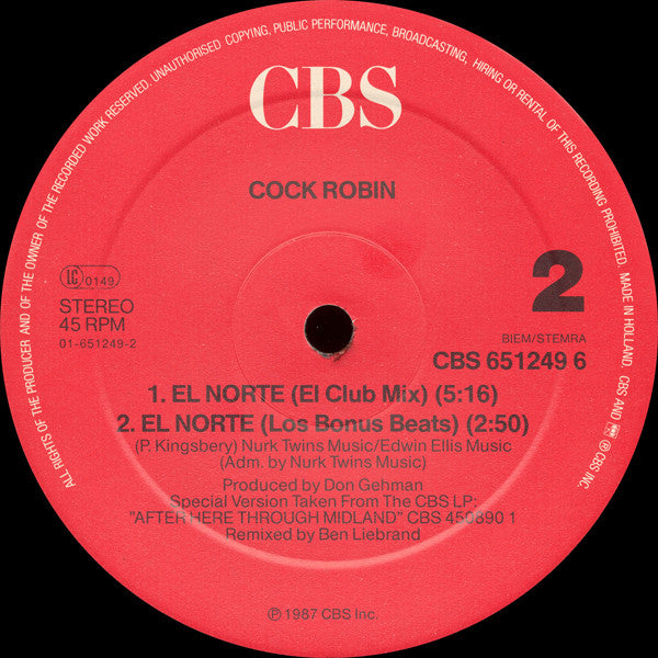 Cock Robin : El Norte (12", Maxi)