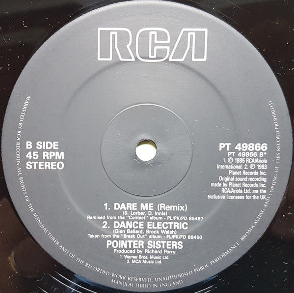 Pointer Sisters : Back In My Arms (12", Single)