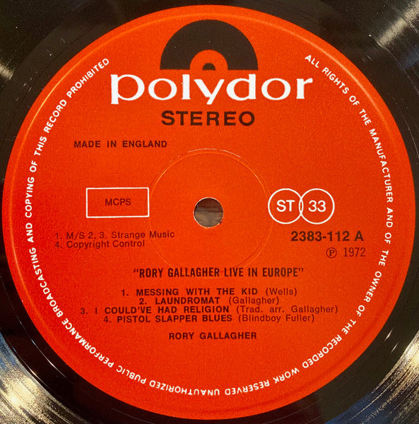 Rory Gallagher : Live! In Europe (LP, Album, Gat)