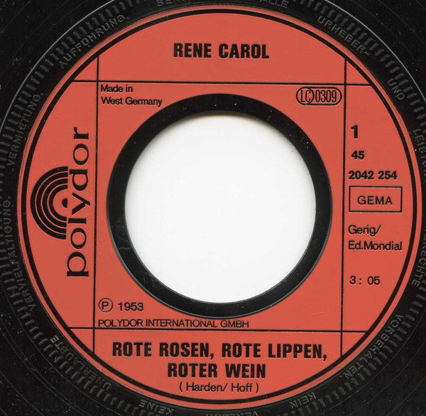 René Carol : Rote Rosen, Rote Lippen, Roter Wein / Im Hafen von Adano (7", Single)