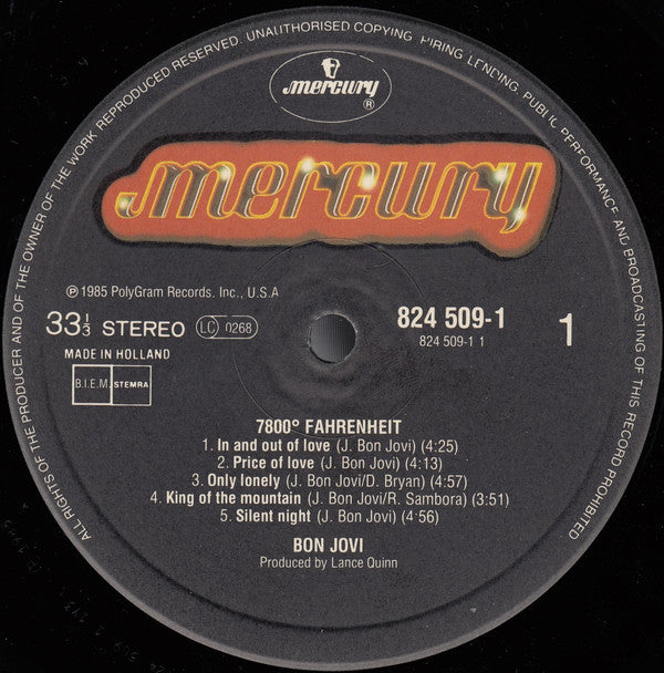 Bon Jovi : 7800° Fahrenheit (LP, Album)