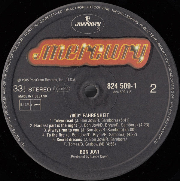 Bon Jovi : 7800° Fahrenheit (LP, Album)