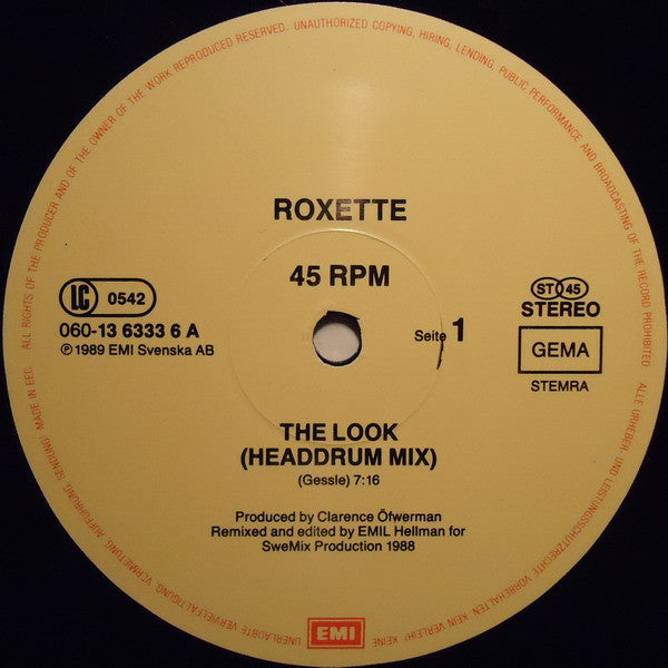 Roxette : The Look (Head-Drum-Mix) (12", Maxi)