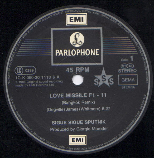 Sigue Sigue Raumshift* : Love Missile F1-11 (The Bangkok Remix) (12", Maxi)