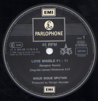 Sigue Sigue Raumshift* : Love Missile F1-11 (The Bangkok Remix) (12", Maxi)