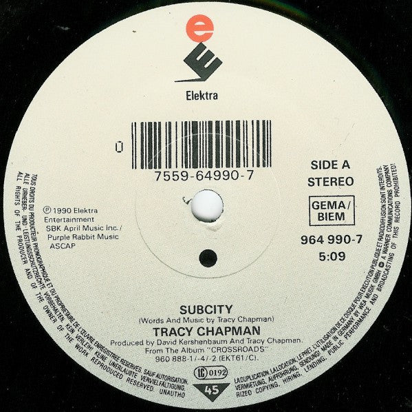 Tracy Chapman : Subcity (7", Single)