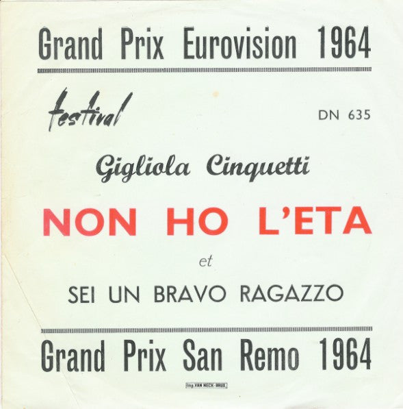 Gigliola Cinquetti : Non Ho L'Età (7", Single)