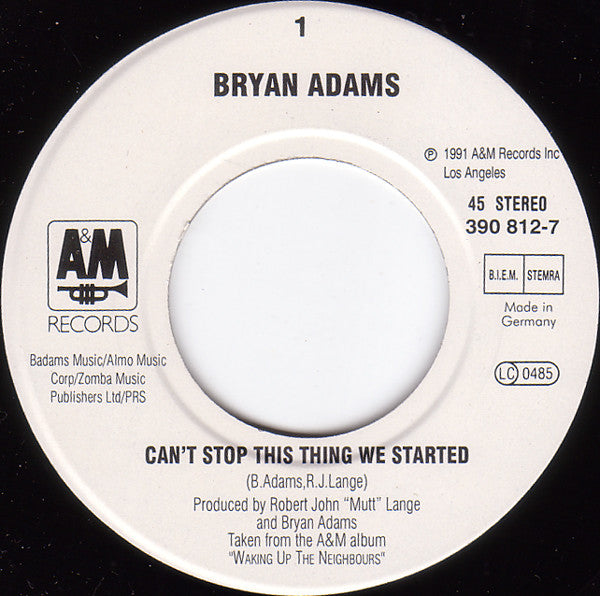 Bryan Adams : Can't Stop This Thing We Started (7", Single)