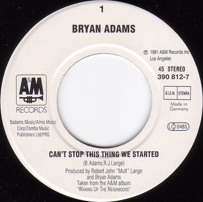 Bryan Adams : Can't Stop This Thing We Started (7", Single)