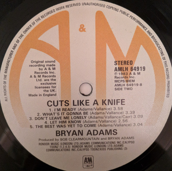 Bryan Adams : Cuts Like A Knife (LP, Album)