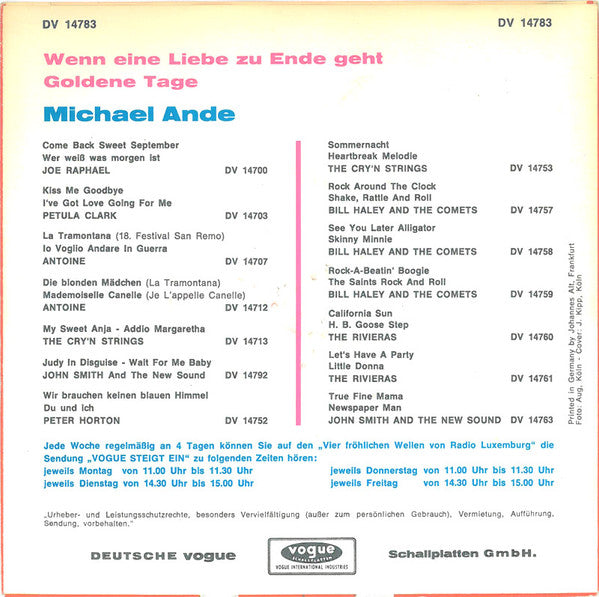 Michael Ande : Wenn Eine Liebe Zu Ende Geht / Goldene Tage (7", Single)
